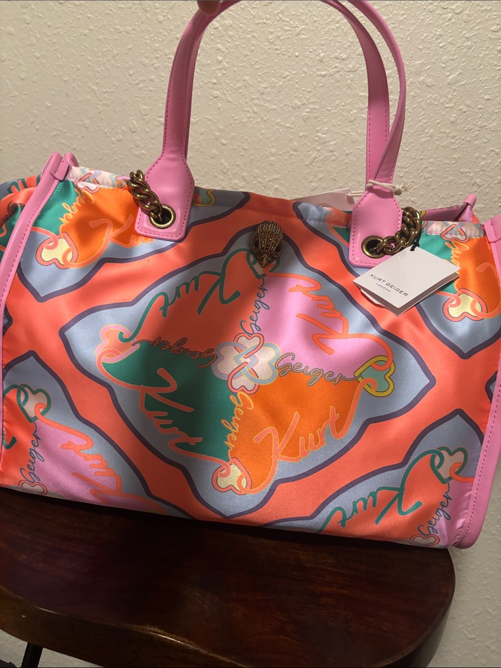 Kurt Geiger Pink Orange Patterned Satchel